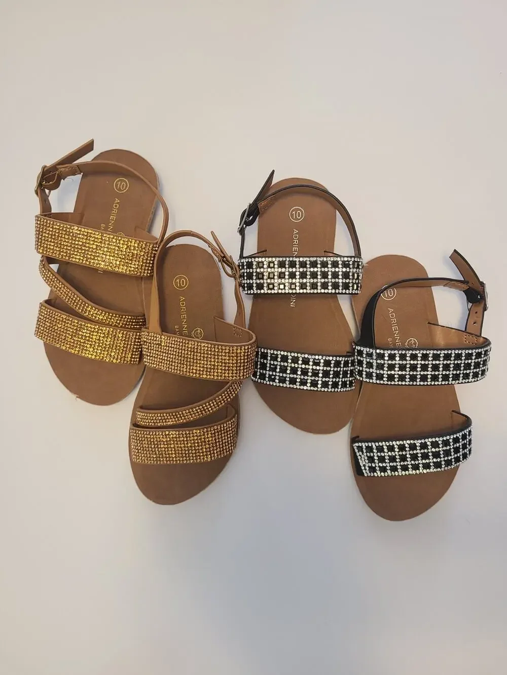 Adrienne Vittadini Kids Girls Sandals Size 10 Lot of 2 (Gold & Black Rhinestone)